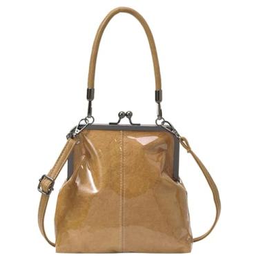 Imagem de Bolsa tiracolo feminina Kiss Lock de couro PU com fecho de beijo, bolsa de ombro transversal, bolsas Hobo, carteira, bolsas de mão, B Marrom, One Size, J-m-25jkbb03-b marrom