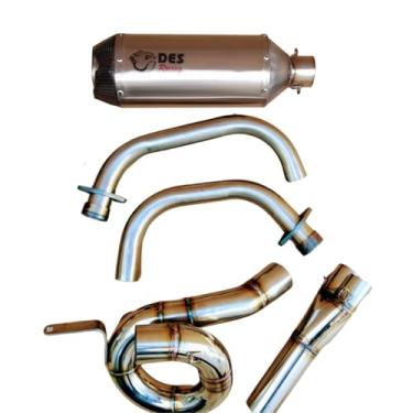 Imagem de Sistema de Escapamento Completo para Yamaha FZ-07/MT-07 Performance DES Racing Modelo Caracol (Ponteira Wave GP (corpo de 25 cm e com db-killer removível), Coletor azulado)