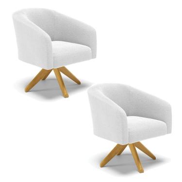 Imagem de Kit 2 Poltronas Giratória Stella Bouclê Off White Base De Madeira Ma30 - D'rossi