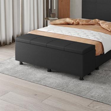 Imagem de Baú Sapateira Estofada Casal King Size 195 Cm Marte Corino Skybox Preto