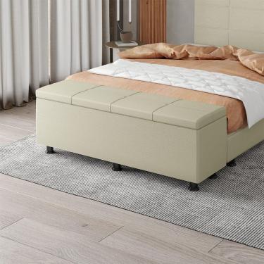 Imagem de Baú Sapateira Estofada Casal Queen Size 160 Cm Marte Corino Skybox Bege