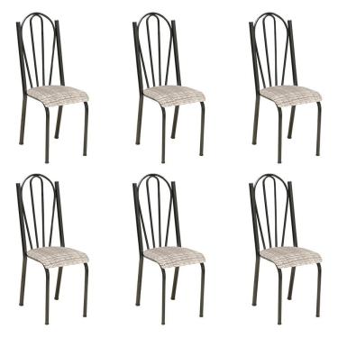 Imagem de Kit 6 Cadeiras De Cozinha Alasca Estampado Rattan Pés De Ferro Cromo Preto - Pallazio