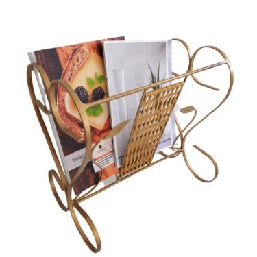 Imagem de Organizador De Revistas -jornal Metal+ Fibra 36cm X 24cm X 37cm - Modelo \'\'\u/\'\' Metal + Dourado