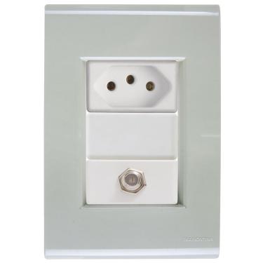 Imagem de Cj Tomadas 10a E Tv Sat Coaxial Liz Verde Ardósia Tramontina Completo Pronto Tramontina