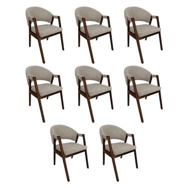 Imagem de Kit 8 Cadeiras De Jantar Madeira Maciça Mel Premium Helen Linho Bege - Cor: Bege