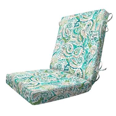 Imagem de Honeycomb Essentials Almofada para cadeira de jantar ao ar livre, 51 x 104 cm, Genebra Paisley Turquesa Almofada de pátio