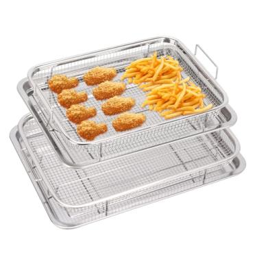 Imagem de Cesta de fritadeira a ar, frigideira a ar de aço inoxidável, antiaderente para forno, lavável na lava-louças (32,5 x 24,4 cm e 15,6 x 11,6")