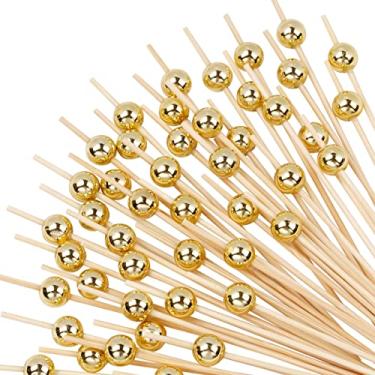 Imagem de Barfroee Palitos De Dente Para Coquetel - 100 Unidades, Longos Aperitivos, Bambu Sofisticados Comida E Bebida, Espetos Decorativos Festa, Dourados