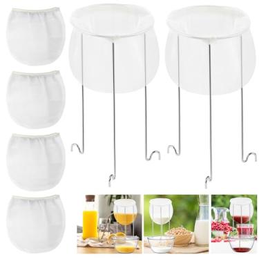 Imagem de QINLECTRI Pacote Com 2 Suportes Para Coador De Gelatina, Suporte Aço Inoxidável 6 Sacos Reutilizáveis, Filtro Iogurte, Alimentos, Suco, Queijo, Caldo, Nozes, Leite, Panelas E Tigelas