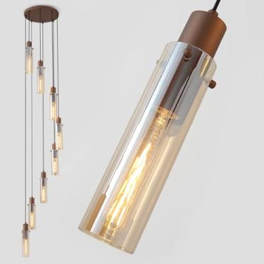 Imagem de DUGHKUGH Lustre Espiral Moderno H118 Para Teto Alto, Com 8 Luzes, Estilo Fazenda, Escada Grande, Pendente De Vidro, Escada, Hall Entrada, Corredor, Sala Estar, Hotel