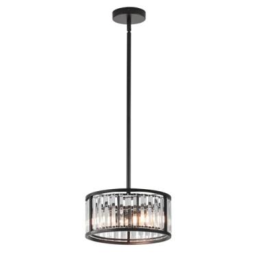 Imagem de LHLYCLX Luminária De Teto Embutida Preta, Lustre Cristal Com Gaiola 2 Luzes, Luminárias Corredor Em Formato Tambor Pequeno (Luminária Pendente 11 Pol. (2 Luzes))