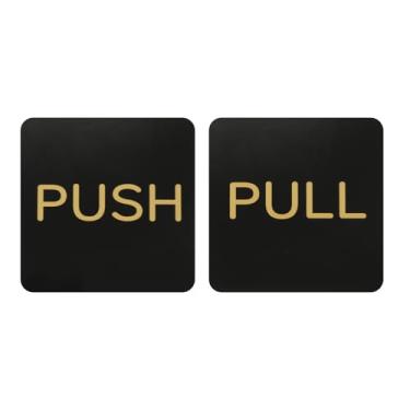 Imagem de PATIKIL 1 conjunto de adesivos de porta push-pull, placa de 7,6 cm, placa vertical de acrílico autoadesivo para portas, janelas de vidro, lojas, quadrados, ouro preto