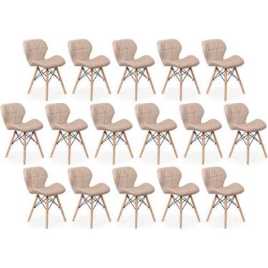 Imagem de Kit 16 Cadeiras de Jantar Charles Eames Slim Wood Estofada - Nude - Ma