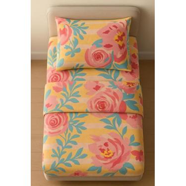 Imagem de Jogo de Lençol Cama Solteiro com Elástico Algodão Antialérgico 88 cm x