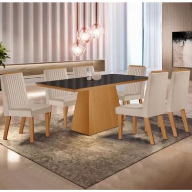 Imagem de Mesa Prada 180x90 Com Vidro Tampo Preto 6 Cadeiras Riviera