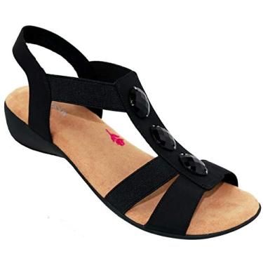 Imagem de Ros Hommerson Mackenzie 67021 Sandália feminina casual de couro elástico, Preto, 8.5