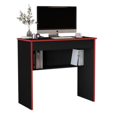 Imagem de Escrivaninha e Mesa de Computador Home Office Gamer Compacta com Gaveta e Prateleira – Preto/Vermelho ou Preto/Azul