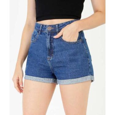 Imagem de Short jeans feminino cintura alta cor azul escura no tamanho 38 - Lebi