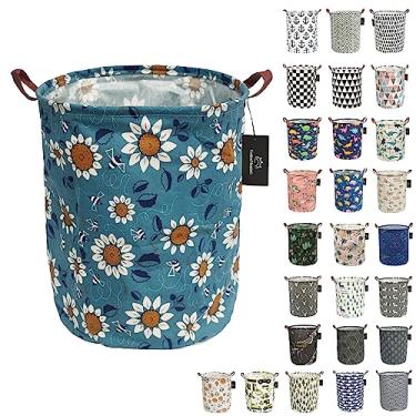 Imagem de Cesta de lavanderia dobrável - GodenMoninG 62,8L Cesto de armazenamento redondo impermeável de tamanho grande com alças, decoração de casa, organizador de brinquedos, cesto de berçário infantil. (Abelhas e girassóis)