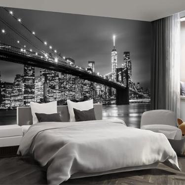 Imagem de Fightal - Papel de parede mural cinza New York Bridge Papel de parede mural de parede City Scape papel de parede grande para sala de estar quarto 495.3 cm x 304.8 cm (It's Not Peel and Stick.)