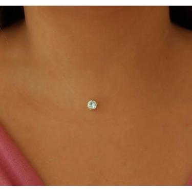 Imagem de Colar Gargantilha Fio Nylon com Pingente Ponto de Luz Zircônia Cristal