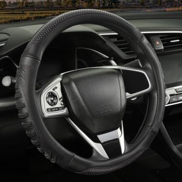 Imagem de WJMZ Capa de volante 3D ótima aderência com orifício de favo de mel 3D, design esportivo antiderrapante, universal 38 cm (preto com roxo)