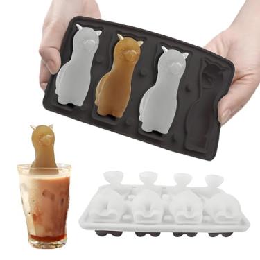 Imagem de Molde 3D para cubos de gelo de alpaca com 4 furos, forma divertida, grande Daarcin para uísque, coquetel, bourbon, presentes de animais fofos para mulheres, sem BPA (preto)