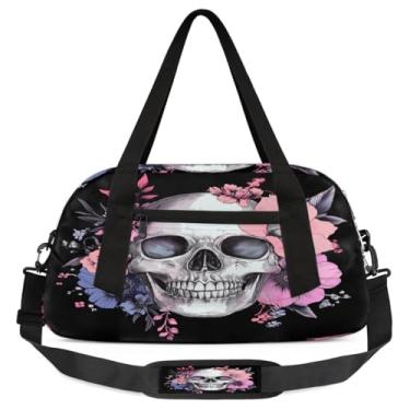 Imagem de Bolsa de ginástica para mulheres e homens, pequena bolsa de viagem para viagens esportivas, bolsa noturna, leve, bolsa de treino, bolsa de dança para meninos, meninas, crianças e adolescentes, Crânio