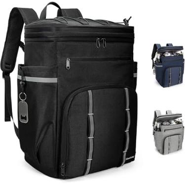 Imagem de Mochila térmica à prova de vazamento, mochila térmica de praia de 45 latas de grande capacidade, mochila leve no peito de gelo, bolsa térmica macia à prova d'água mochila de almoço para homens mulheres acampamento caminhadas (preto)