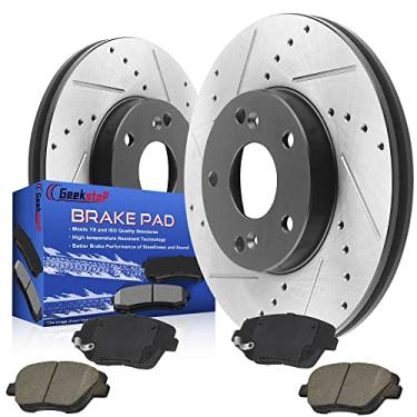 Imagem de Geekstop Kit De Rotores E Pastilhas Freio Dianteiros Para Hyundai Sonata 2011, 2012, 2013, 2014 2015, Kia Optima 2011-2016, A Disco Perfurados Soldados, Cerâmica, Dianteiro