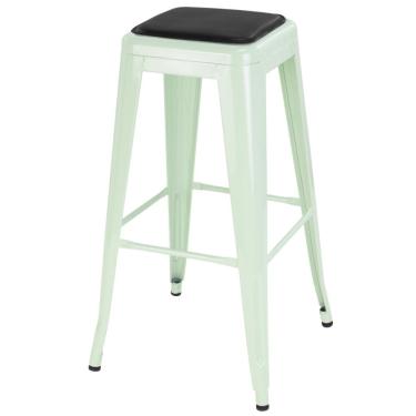 Imagem de Banqueta alta Iron Tolix design industrial com almofada Verde claro com almofada preta