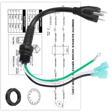 Imagem de Cabo de alimentação de substituição 100641 Proteam Vacuum Cord, Substitua Supercoach, CoachVac, MegaVac, Super QuarterVac, Super QuarterVac, Super QuarterVac Backpack Vacuum Parts, Pigtail 3 fios com