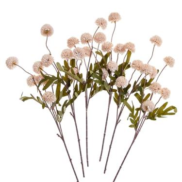 Imagem de SITUMEIZI Flores de crisântemo artificiais bege para mães falsas pompon de haste longa de seda 6 peças mini arranjos de flores kiku artificiais para decoração de festa em casa e casamento