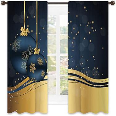 Imagem de Cortinas blackout de Natal 90%, estampa de estilo natalino, cortinas blackout com absorção de som para sala de jantar/decoração de festa, L 250 x C 213 cm