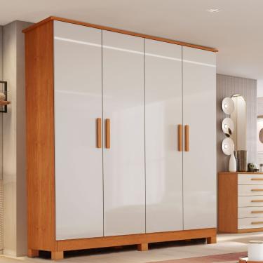 Imagem de Guarda Roupa Solteiro 4 Portas com Pés em MDF Nina Bianchi - Nature/Off White