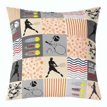 Imagem de jejeloiu Conjunto de 1 capa de almofada de tênis para crianças, meninos, meninas, 45,7 x 45,7 cm, decoração de jogos esportivos, fronha, tema esportivo, ambientes internos e externos, jogos de bola