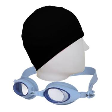 Imagem de Kit Natação Speedo Óculos Splashy Antiembaçante + Touca Tecido (azul + apvd preta)