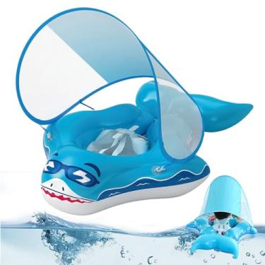 Imagem de Flutuador para Bebés com Toldo - Flutuador Macio Impermeável Com Cobertura | Anel Dobrável Divertido Em Forma De Tubarão Com Sombra Para Natação Em Piscinas Ao Ar Livre E No Quintal Para