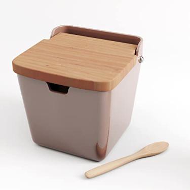 Imagem de WOLFF - Saleiro de Cerâmica com Tampa e Colher de Bambu Areia 10cm x 10,5cm x 10cm