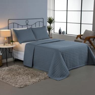 Imagem de Conjunto Cobre Leito Cama Casal Queen + 2 Fronhas Matelados 300 Fios Em Poliéster Confortável Macia (Kit Cobreleito Azul)