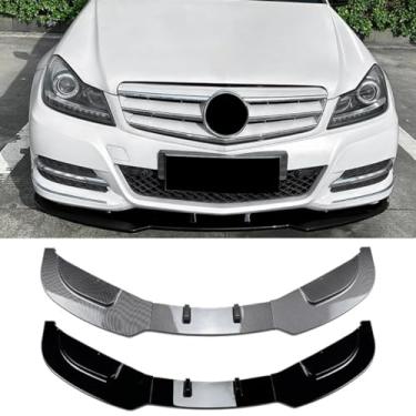Imagem de Lábio de spoiler de para-choque dianteiro compatível com C-Class W204 2011-2014 Kit de carroceria divisor de para-choque dianteiro capa difusor acessórios para carro (preto brilhante)