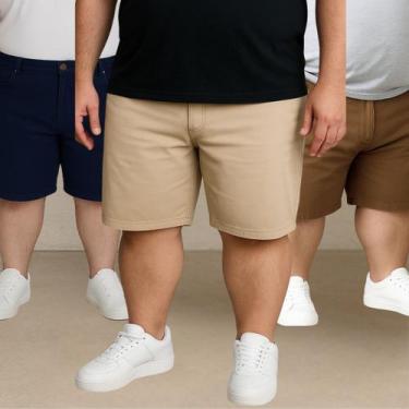 Imagem de Kit 3 Bermudas Sarja Masculina 48 Ao 58 Plus Size Extra Grande - EVOLU