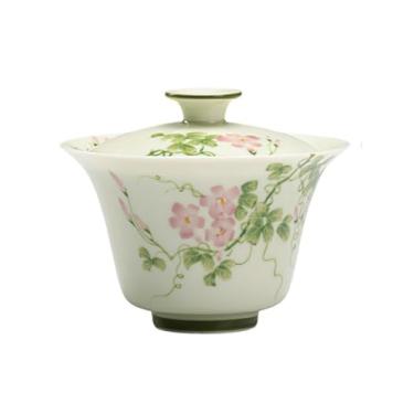 Imagem de Conjunto de chá Gongfu pintado à mão boutique – Asagao de verão em esmalte verde macio, inclui mini bule de chá, Gaiwan, xícaras de chá, bandeja de bule e Jianshui, presente de cerimônia de chá