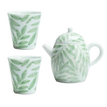 Imagem de Conjunto de chá de Gongfu pintado à mão Boutique – Folhas de salgueiro verde macias em porcelana branca pura, inclui mini bule de chá, Gaiwan e xícaras de chá, conjunto de cerimônia de chá, utensílios