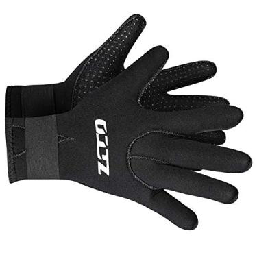 Imagem de Luvas de neoprene para mergulho, luvas de mergulho, luvas de mergulho para homens e mulheres, crianças, 3 mm, 5 mm, flexível, antiderrapante, térmica, com cinco dedos, para pesca de lança, remo de caiaque e natação (3 mm, preta, G)