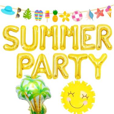Imagem de LaVenty Decorações de festa de verão, verão, praia, piscina, tema bandeiras, olá, balões para festa na praia do Havaí, chá de bebê, verão, piscina, artigos para festa de aniversário (verde 1)