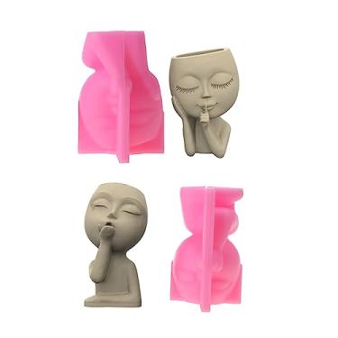 Imagem de NUEAYMS Molde de silicone para vaso de flores, planta suculenta, molde de concreto, em forma de cabeça de menina, para suporte de caneta faça você mesmo, decorações de casa, rosa