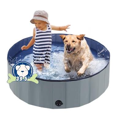 Imagem de Banheira dobrável para cães, piscina, plástico, infantil, banheira profissional, dobrável, para animais de estimação, bebês e crianças, 100 x 30 cm, cinza