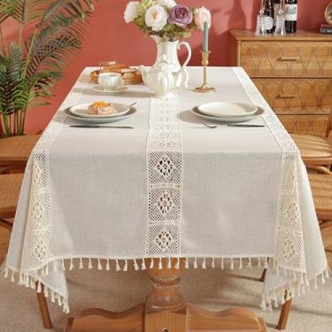 Imagem de KAIJIE Toalha de mesa retangular estilo rural com renda de cor sólida, tecido decorativo, sem rugas, capa de mesa para eventos e jantares 140 x 140 cm
