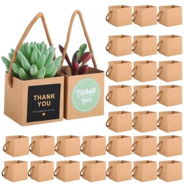 Imagem de 60 sacos de embrulho para suculentas, caixas de papel kraft com revestimento à prova d'água, caixas de presente de mão, inclui 120 adesivos, ideal para casamentos e festas